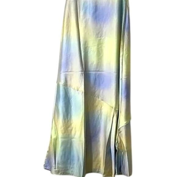 NWT WeWoreWhat Lace Silky Charmeuse Midi Maxi Slip Dress 0 Gold Ombre Watercolor - Picture 8 of 15